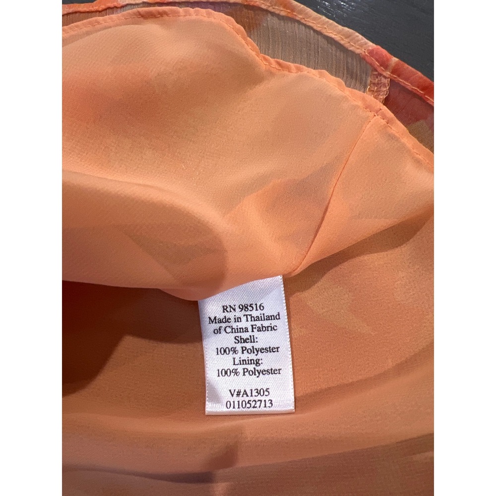 Coldwater Creek Orange Tropical Lined Floral Ruffle V-Neck Chiffon Blouse Medium - Picture 4 of 5